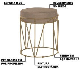 Kit 2 Puffs Decorativo Sala de Estar Base Gold Chloe Suede Cappuccino G41 - Gran Belo