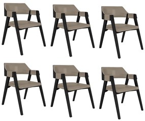 Kit 6 Cadeiras Sala de Jantar e Jogos Carteados Madeira Maciça Poker PU Nude/Preto G42 - Gran Belo