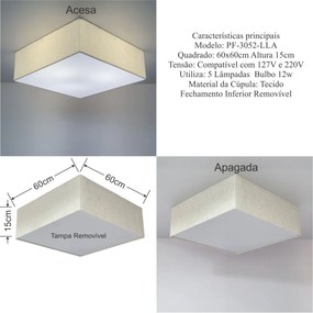 Plafon Quadrado Vivare Md-3052 Cúpula em Tecido 60x60x15cm - Bivolt