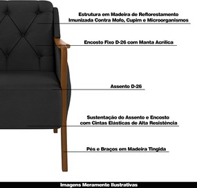 Poltrona Namoradeira Hand 2 Lugares Braços em Madeira PU Preto G45 - Gran Belo