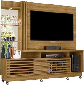 Home Theater Stall 2 Portas 2 Prateleiras Iluminação LED até 60 Cumaru G97 - Gran Belo