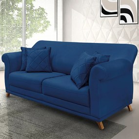 Sofá 2 Lugares Pé de Madeira Julieta 160 cm Suede S04 - D'Rossi - Azul Marinho