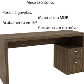 Mesa com 2 Gavetas para Escritório Home Office ME4130 MDP Nogal G69 - Gran Belo