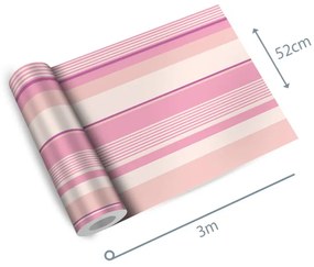 Papel de Parede listrado rosa e branco com arabesco 0.52m x 3.00m