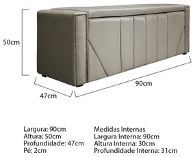 Calçadeira Baú Solteiro Minsk P02 90 cm para cama Box Linho - ADJ Decor
