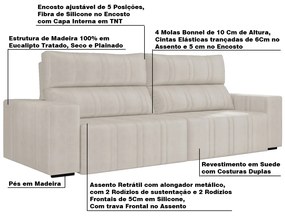 Sofá Retrátil 214 cm Sala de Estar Leonel Suede Bege G52 - Gran Belo