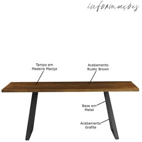 Mesa Sala de Jantar Cozinha Ogleary 160cm Grafite Madeira Maciça Rustic Brown G54 - Gran Belo