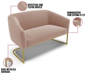 Sofá 2 Lugares Namoradeira Industrial Dourado Stella Bouclê D03 - D'Rossi - Rose