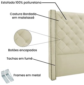 Cabeceira Cama Box Solteiro 90 cm Vicenza Veludo S04 - D'Rossi - Bege