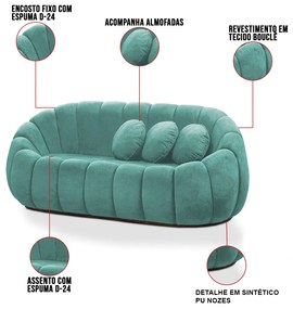 Sofá 2 Lugares com Poltrona Giratória Orgânica Cloud Bouclê E03 - D'Rossi - Azul Turquesa