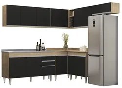 Armário de Cozinha Modulado de Canto 7 Peças CP24 com Pia Inox Castanh