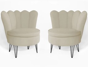 Conjunto 2 Poltrona Dália Pés Hairpin Legs Preto Veludo Bege