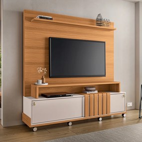 Home Painel Decorativo Bold TV até 65 Pol Portas Deslizantes Pés Rodízio Cinamomo/Off White G26 - HB Móveis