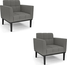 Kit 2 Poltronas Decorativas Karen Pés Fixo em Madeira Preto Linho Cinza Mesclado G19 - Gran Belo