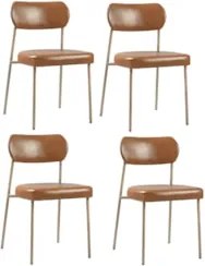 Cadeira Jantar Estofada Pé Metal Rosê Kit 4 Lavy Sintético Amarula S08