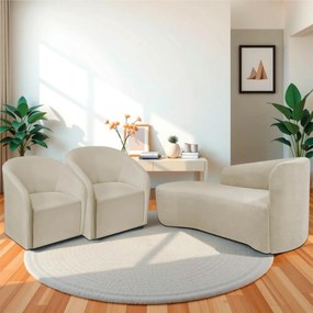 Kit Sofá Curvo França 140cm L.E e 2 Poltronas Luiza Max Conforto, Elegância e Design Moderno Linho