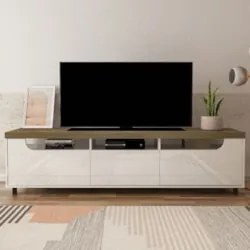 Rack Tv 75 Pol 200cm com 2 Portas Abel Pinho/Off White A09 - Mpozenato