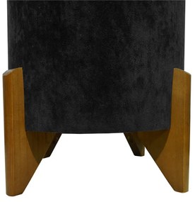 Puff Redondo Evo Peach em Veludo com Pés Escandinavo - Preto - Pequeno 35cm