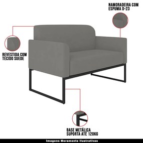 Poltrona Namoradeira Decorativa Isabella Base Industrial Suede Grafite/Preto G19 - Gran Belo