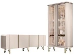 Balcão Buffet Piacente Com Cristaleira Alvora H01 Off White - Mpozenat