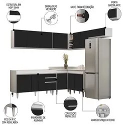 Armário de Cozinha Modulado de Canto 7 Peças CP22 Balcão sem Tampo Bra