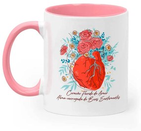 Kit Copo Térmico e Caneca Coração Florido de Amor