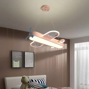 Lustres infantil avião moderno conduziu a lâmpada pingente para o quarto das crianças em casa crianças bebê meninos avião pendurado lustre de teto decoração luminária - Azul-Bebê - Dia680mm | Branco quente