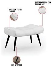 Puff Decorativo Para Sala de Estar Pés Palito Lord Sintético Branco -