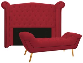 Kit Cabeceira e Calçadeira Veneza 160 cm Queen Size Suede Vermelho - ADJ Decor