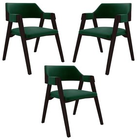 Kit 3 Cadeiras Sala de Jantar e Jogos Carteados Madeira Maciça Poker Veludo Verde/Tabaco G42 - Gran Belo