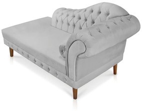 Divã Recamier Capitonê Mônaco 165 cm Suede Cinza Pés Chanfrado- D'Rossi