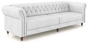 Sofá Living Sala de Estar Stanford Chesterfield 3 Lugares 260cm Pés de Madeira Couro Branco G58 - Gran Belo