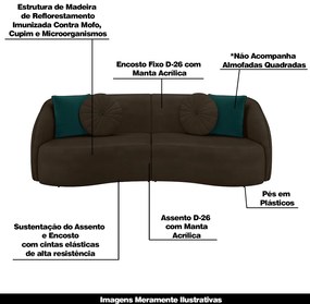 Sofá Decorativo 240cm com Almofadas Redondas Clarke Veludo Marrom G45 - Gran Belo