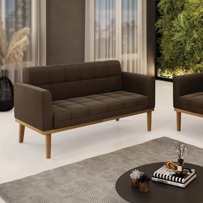 Sofá Namoradeira 2 Lugares Base de Madeira Castanho Elisa Suede D03 - DRossi - Marrom