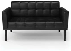 Sofá Namoradeira e 2 Poltronas Base Madeira Preto Ana Sintético PU Pre