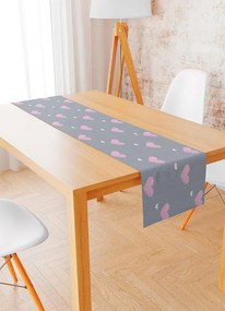 Trilho de Mesa Coração Cinza 144x45 Cm
