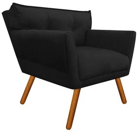 Kit 2 Poltronas Anitta Suede Preto Pés Palito Castanho - D'Rossi