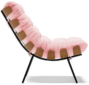 Poltrona Costela Suede Rosa Bebê Base Metálica Preto - D'Rossi