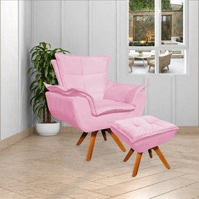 Puff Decorativo Base Giratória em Madeira Charger Suede Rosa G19 - Gran Belo
