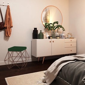 Kit 2 Puffs Decorativo Sala de Estar Base Bronze Trixie Suede Verde G41 - Gran Belo
