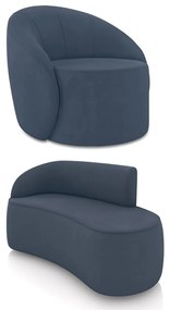 Sofá 2 Lugares Orgânico 140cm Morgan e Poltrona Lua Suede D03 - D'Rossi - Azul Marinho