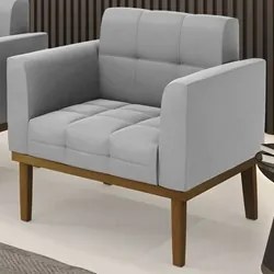 Poltrona Decorativa Base Madeira Castanho Ana Suede Cinza - Ibiza