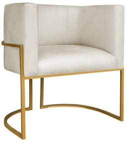 Poltrona Decorativa Luna Base de Ferro Dourado Linho