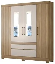 Guarda Roupa Casal 4 Portas 2 Com Espelho 90cm 4 Gavetas Bilbão D02 Am