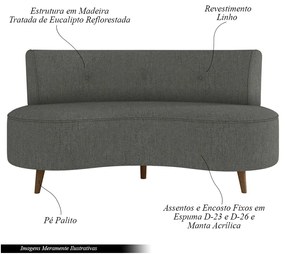 Sofá Living 2 Lugares 135cm Aang Pés Palito Linho Cinza Escuro G33 - Gran Belo