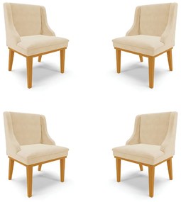 Kit 4 Cadeiras Decorativas Sala de Jantar Base Fixa de Madeira Firenze Suede Bege/Castanho G19 - Gran Belo