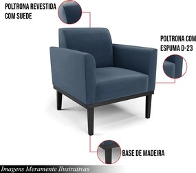 Poltrona Decorativa Isabella Pés Fixo em Madeira Preto Suede Azul Marinho G19 - Gran Belo
