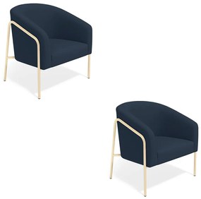 Poltrona Sala Industrial Alta Champanhe Kit 2 Stella Suede D03 - D'Rossi - Azul