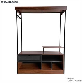 Closet Guarda Roupa Iron 1 Gaveta Imbuia/Preto - Vizzato - Marrom