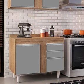 Balcão de Cozinha Lavanderia com Tampo 02 Gavetas Bia 100 cm L06 - D'Rossi - Castanho e Cinza
